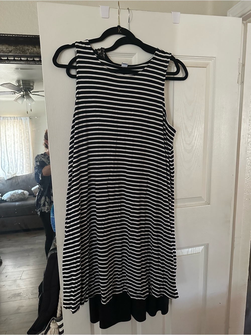 Old Navy Black & White Striped Midi Tank Dress